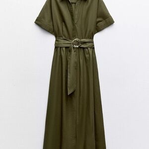Zara Linen Blend Midi Shirt Dress